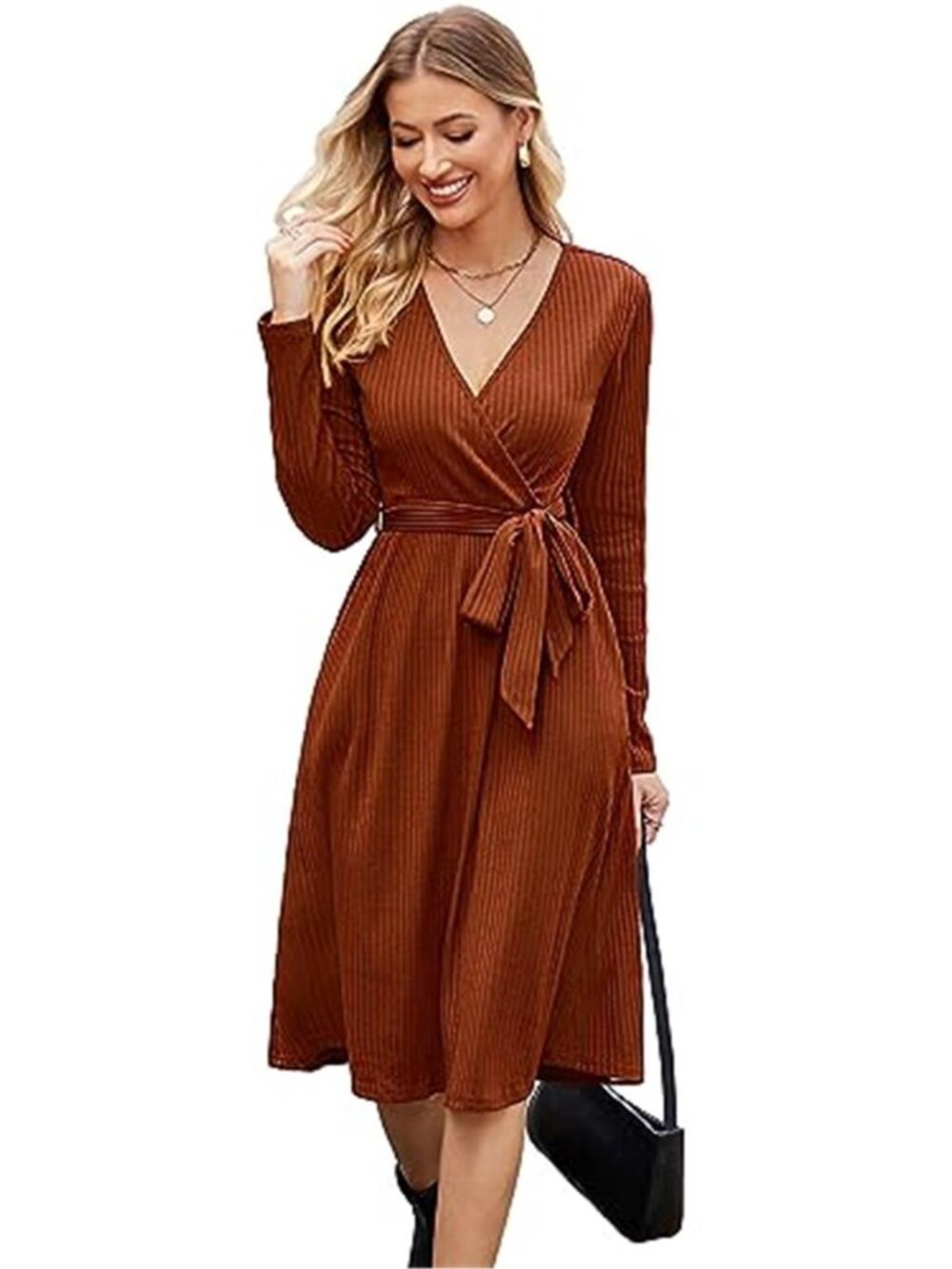 Women's Belted Sweater Dress Pockets Fall Teacher Business Casual Dress